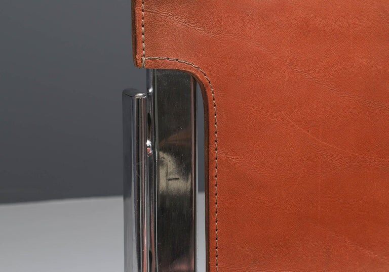 Set of 4 dining chairs in chrome and leather for Cidue Italy 1970