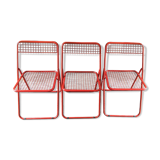 Set of three red metal folding chairs Ted Net by Niels Gammelgaard for Ikea 1970
