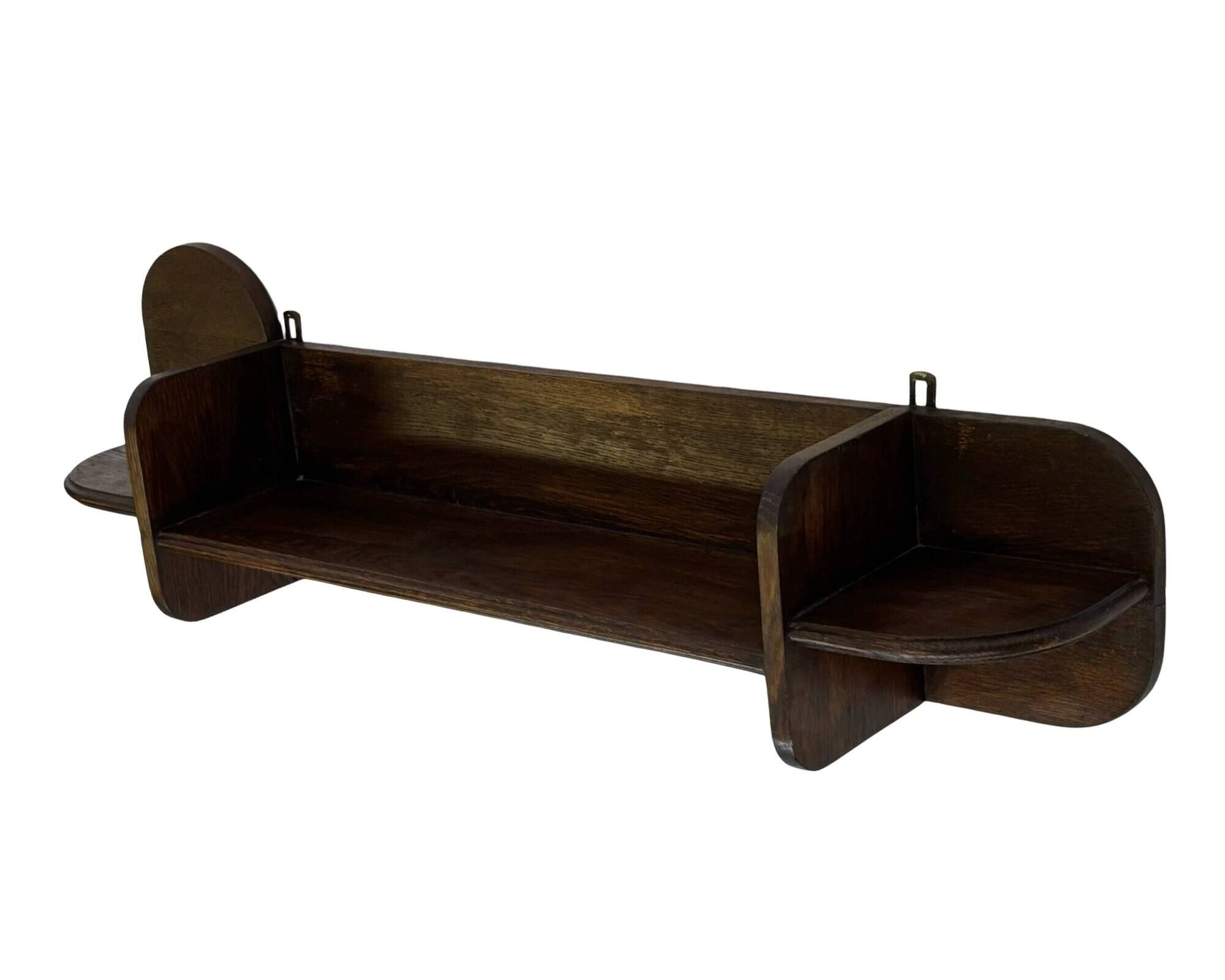 Vintage wooden wall shelve rack bookshelf in dark oak wood minimalist