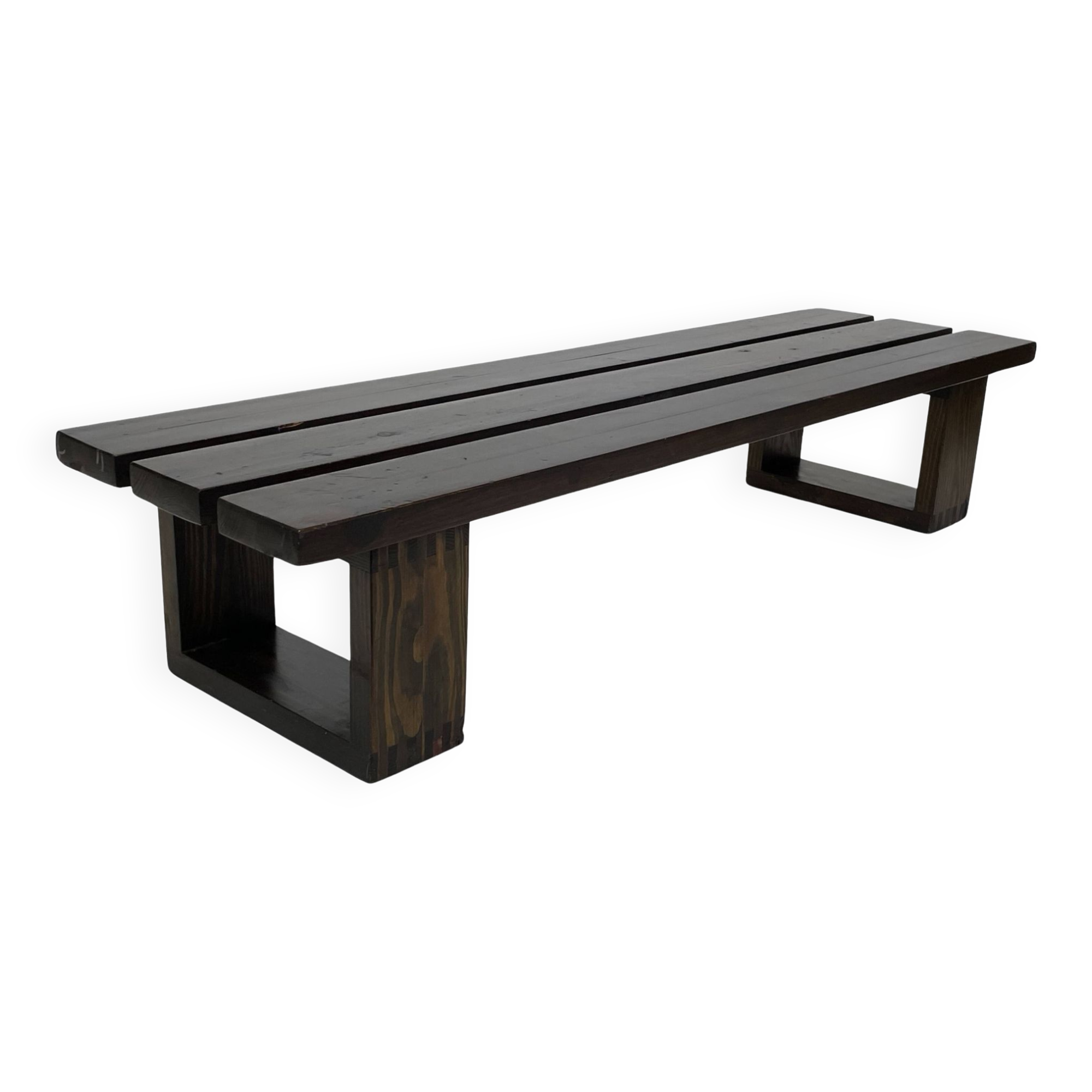 Minimalist vintage sofa design in wengé wood solid slatted bench