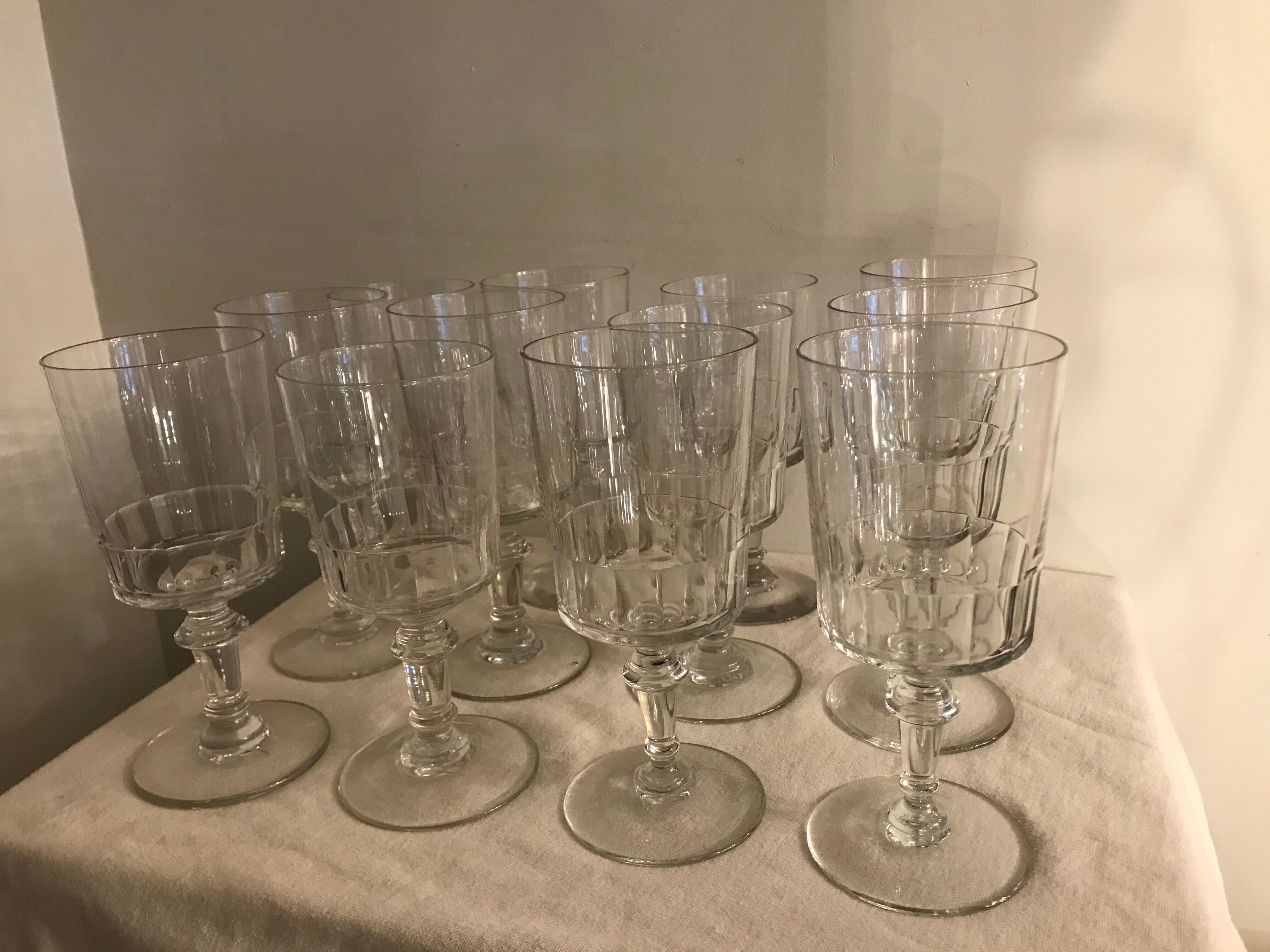 12 old and blown glass walking glasses