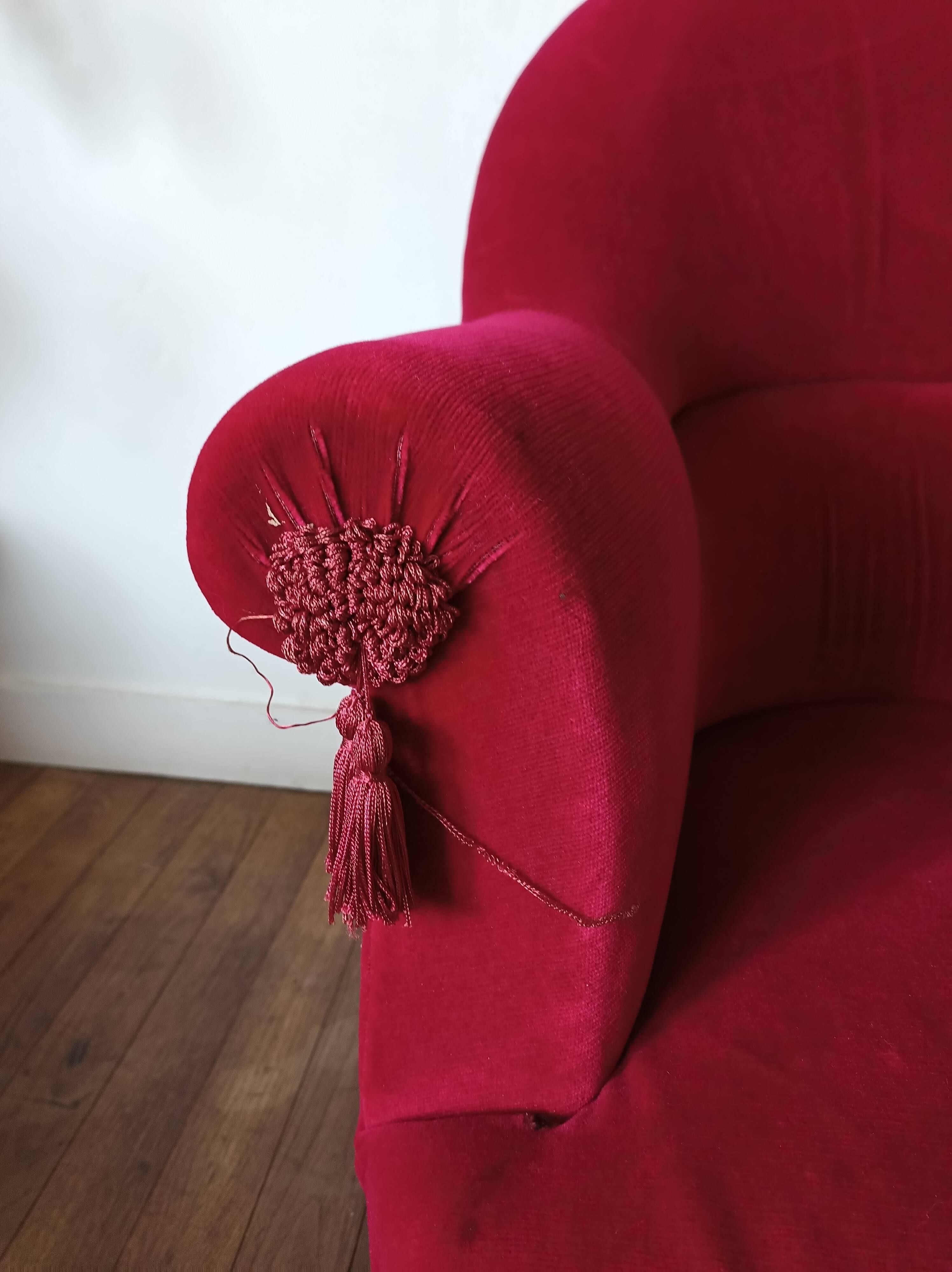 Lot de 2 fauteuils crapauds en velours rouge
