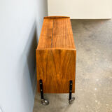 Rolling bar cabinet with interior mirrors, walnut, 60s, vintage