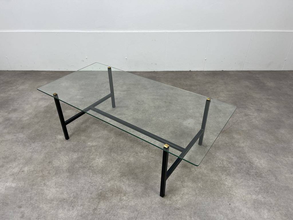 50s coffee table, glass and black metal