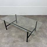50s coffee table, glass and black metal