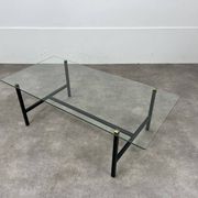 Table basse années 50 verre et métal noir