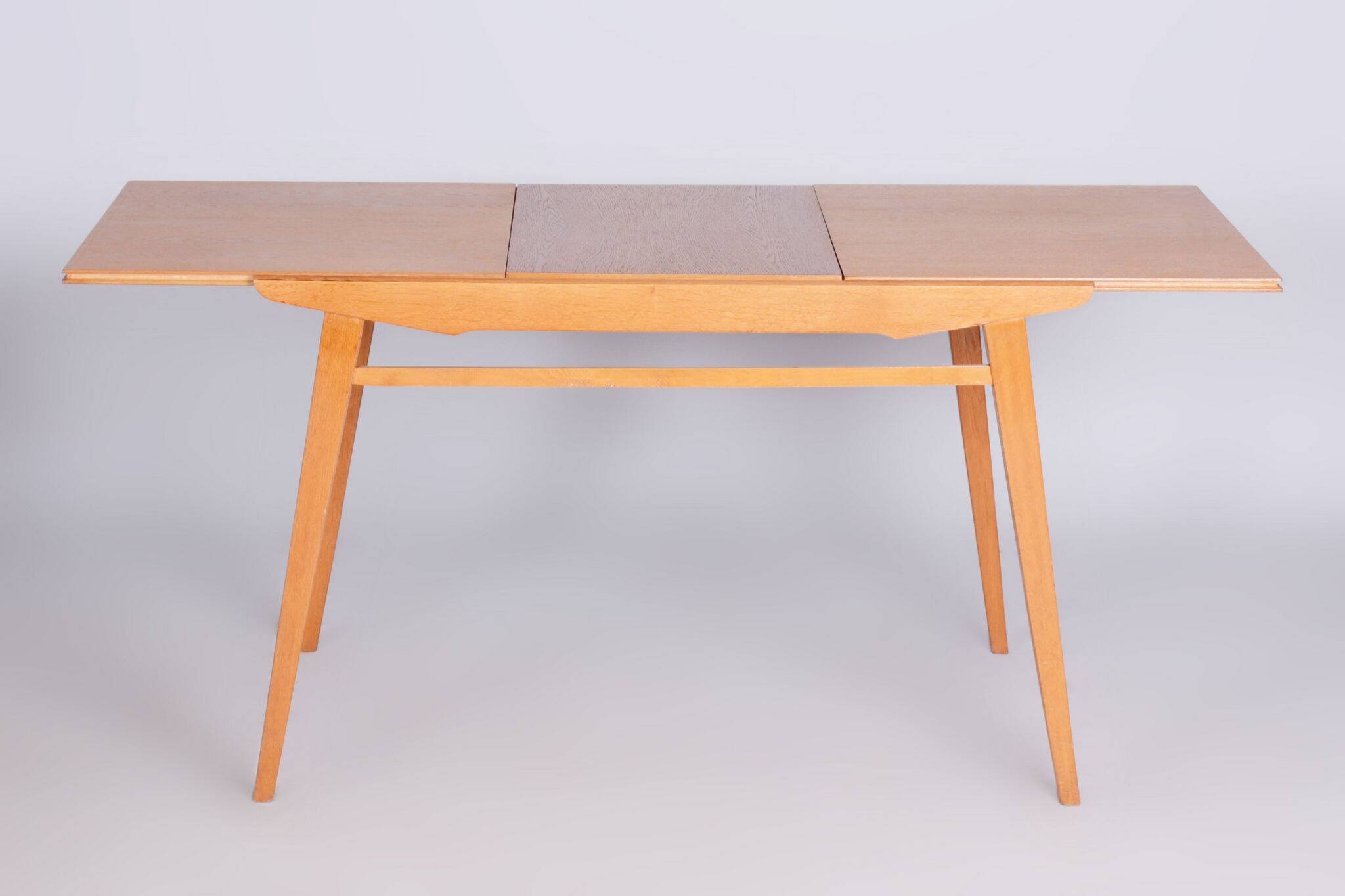 Restored Midcentury Oak Extendable Dining Table, Revived Polish, Czechia, 1950s