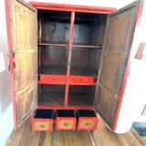 Armoire Chinoise Ancienne Rouge laquée Haute Brillance L100xP49xH175cm