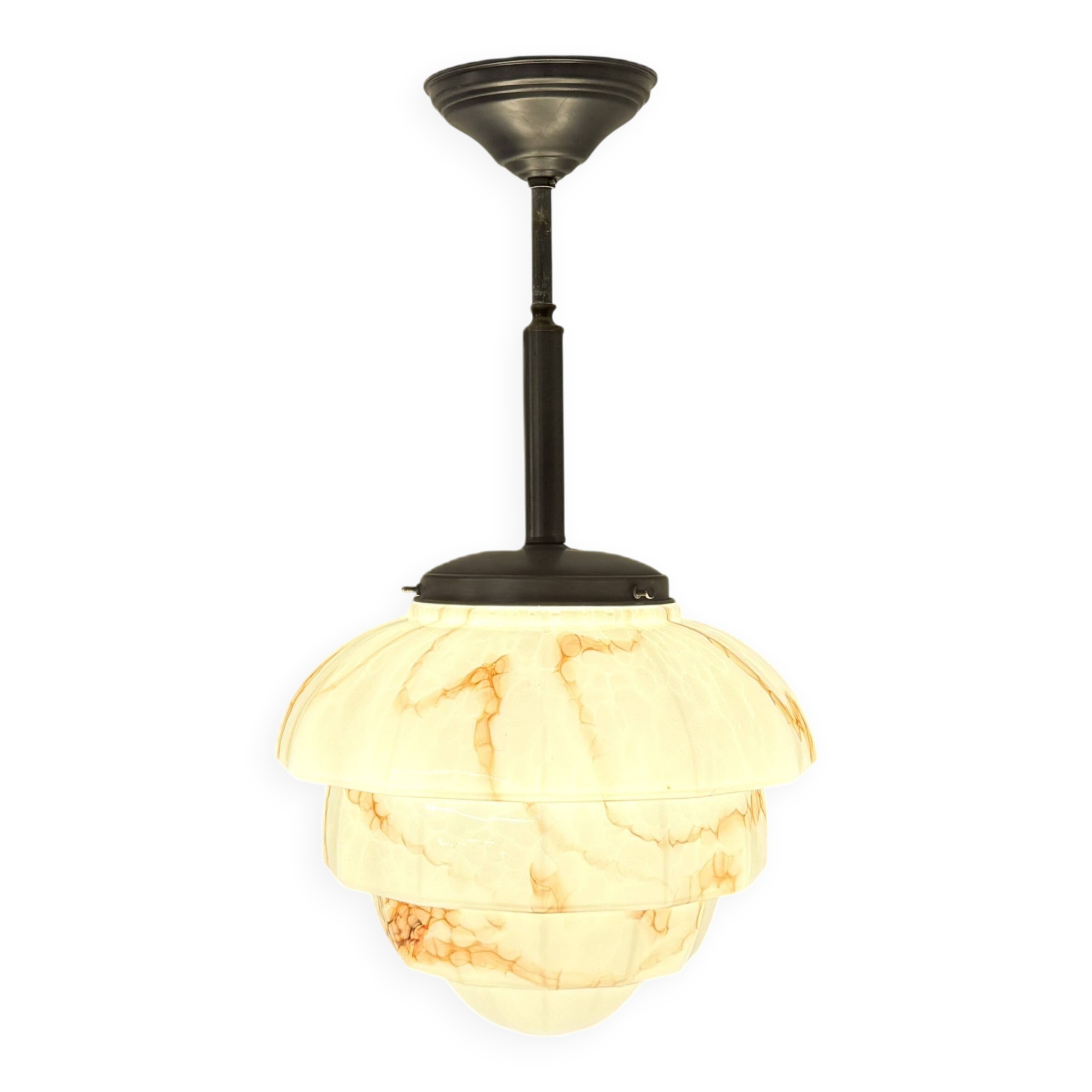 Art Deco pendant lamp with marbled glass shade