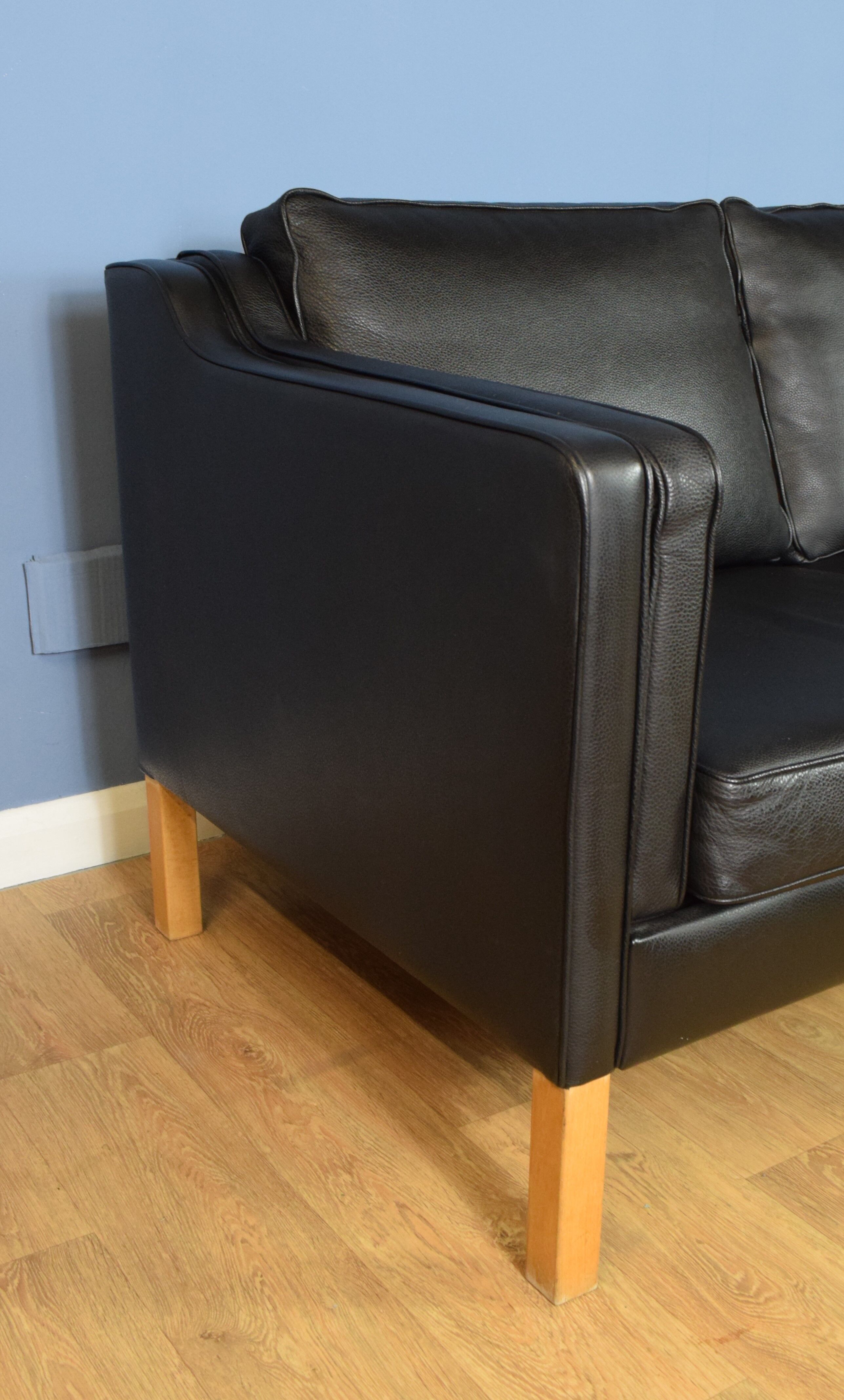 Danish black leather 2 seat sofa