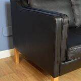 Danish black leather 2 seat sofa