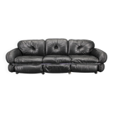 1970 Kurt Hvitsjö Rare “Hannibal” Black 3- Seater Sofa For Isku, Finland