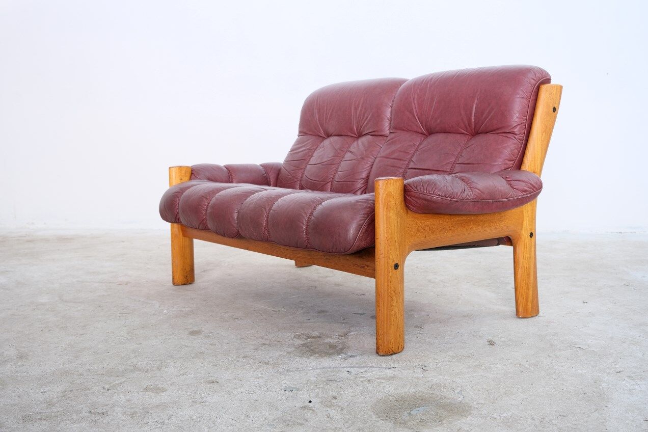 Canapé deux places en teck et cuir d’Ekornes, années 1970