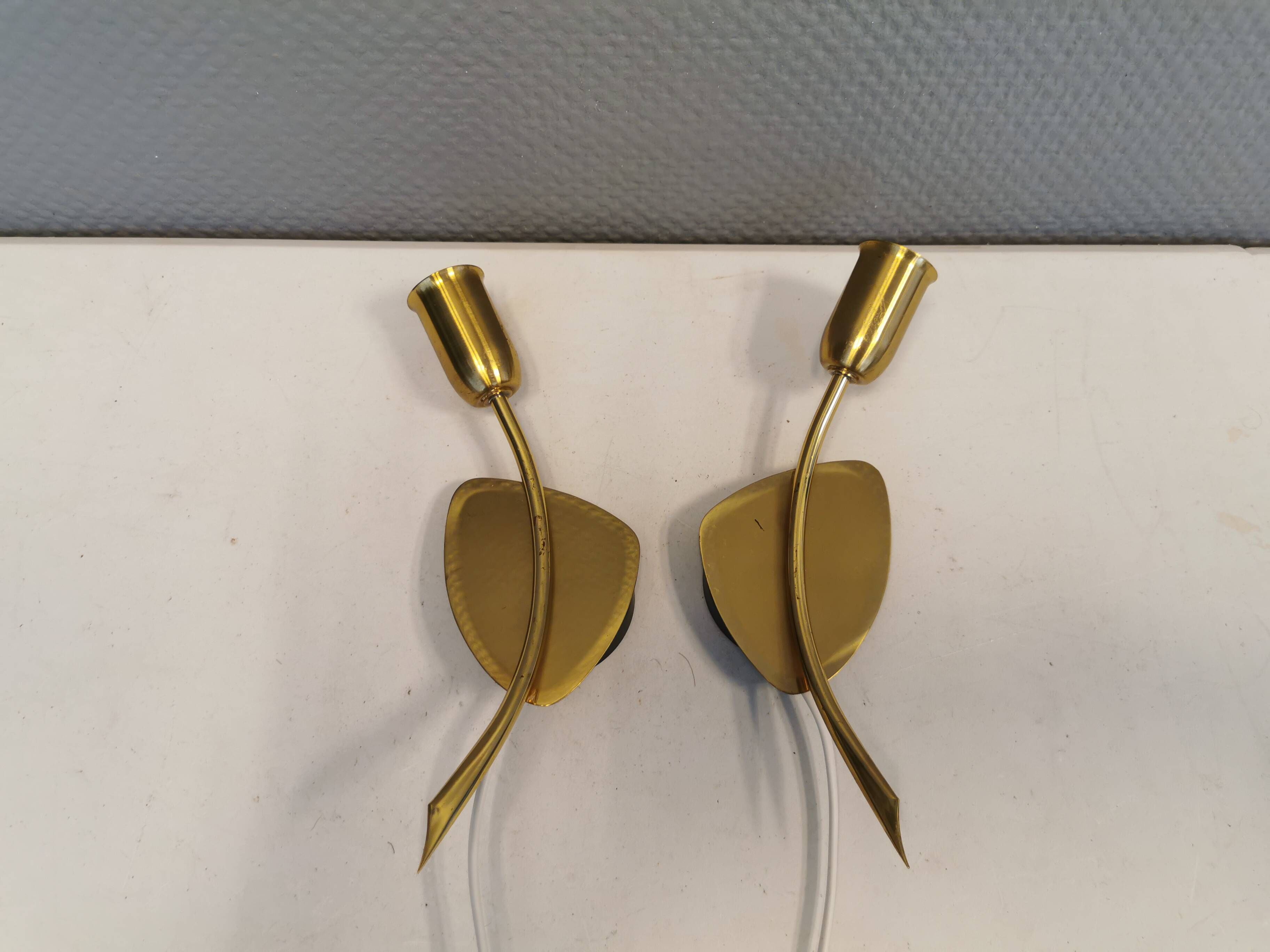 A set of "tulip" wall lamps in golden colored metal. Danish 1970-80s