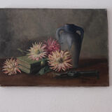 Old painting Still Life with Dalhias