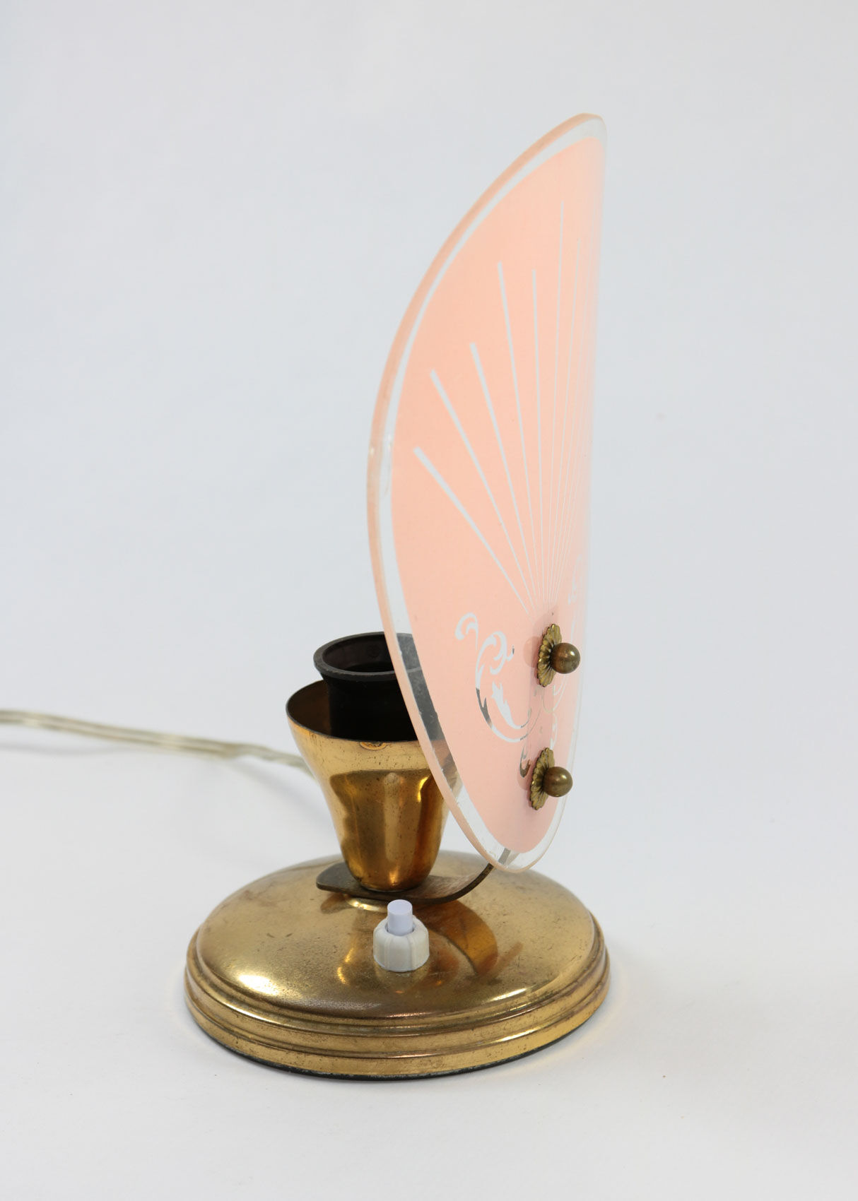 Set of 2 mid-century pink glass table lamps, 1950s
