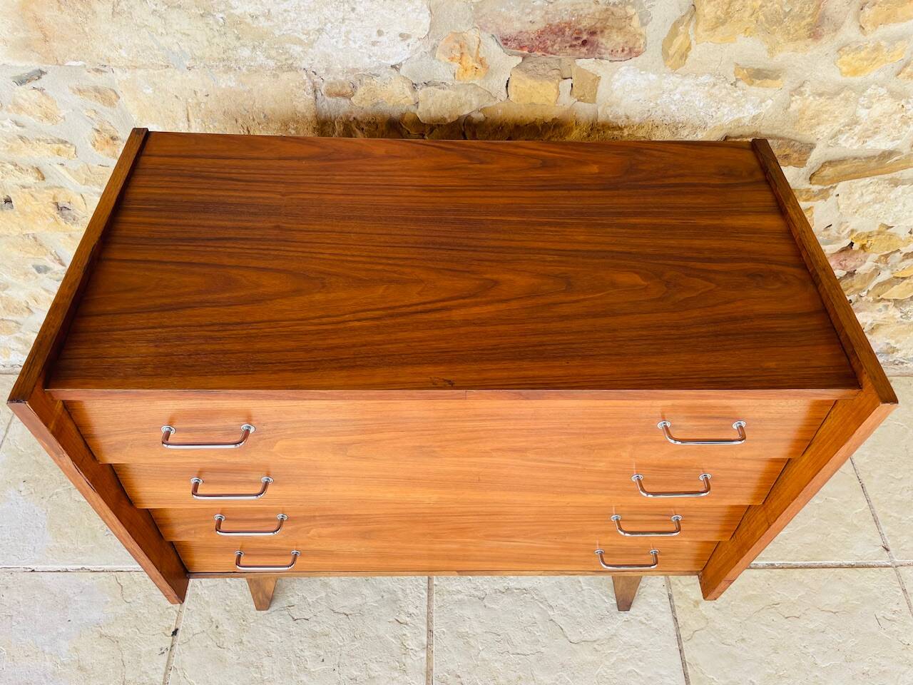 Vintage walnut commode with tapered legs circa 1950s