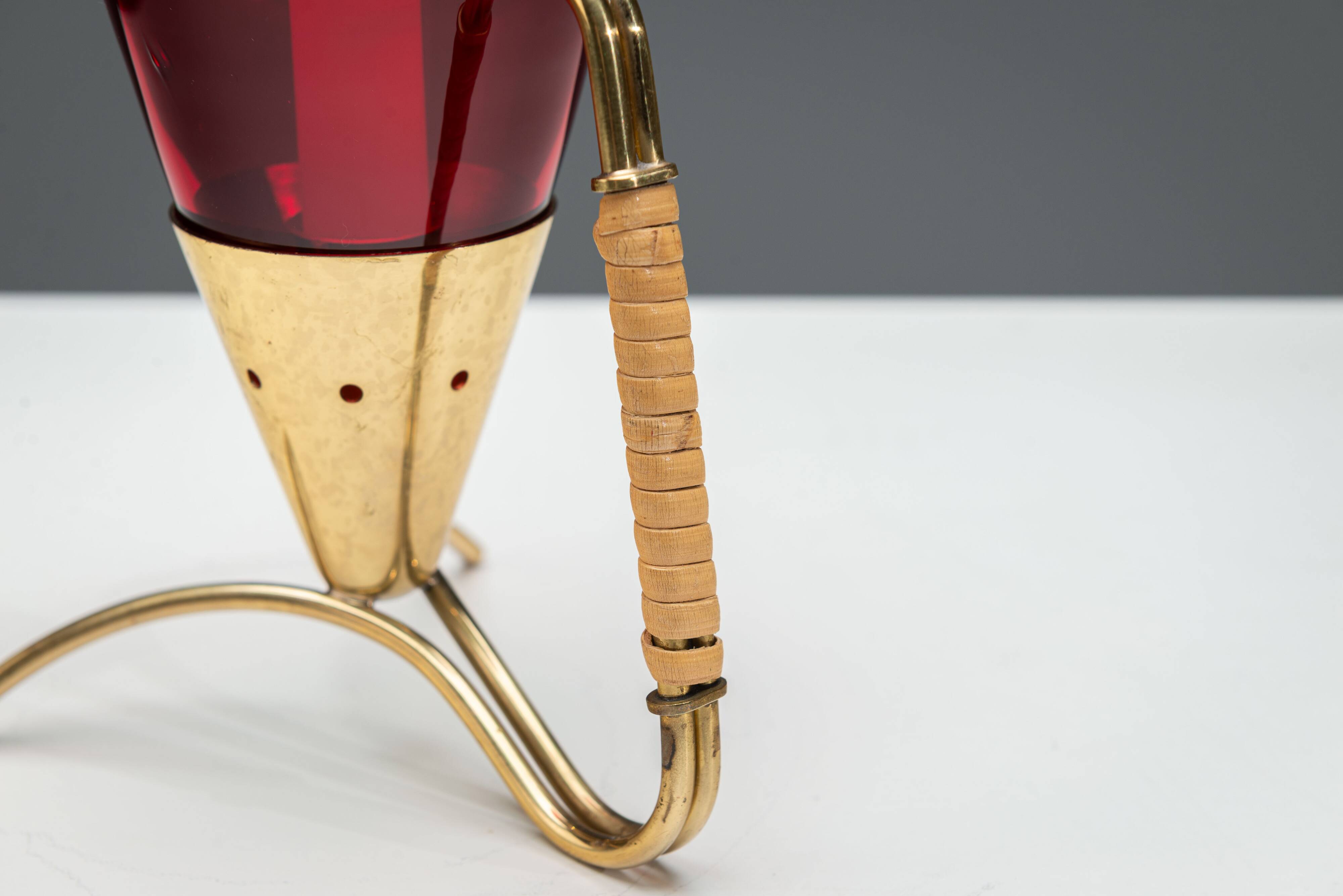 Gunnar Ander candleholder in brass, glass and rattan for Ystad Metall