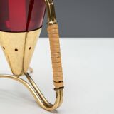 Gunnar Ander candleholder in brass, glass and rattan for Ystad Metall