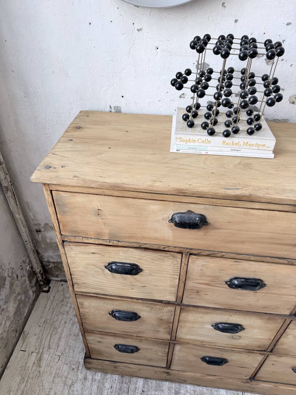 1950s pine workshop cabinet with drawers