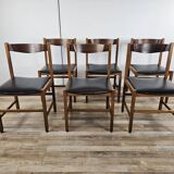 Six Scandinavian-style teak and leather dining chairs