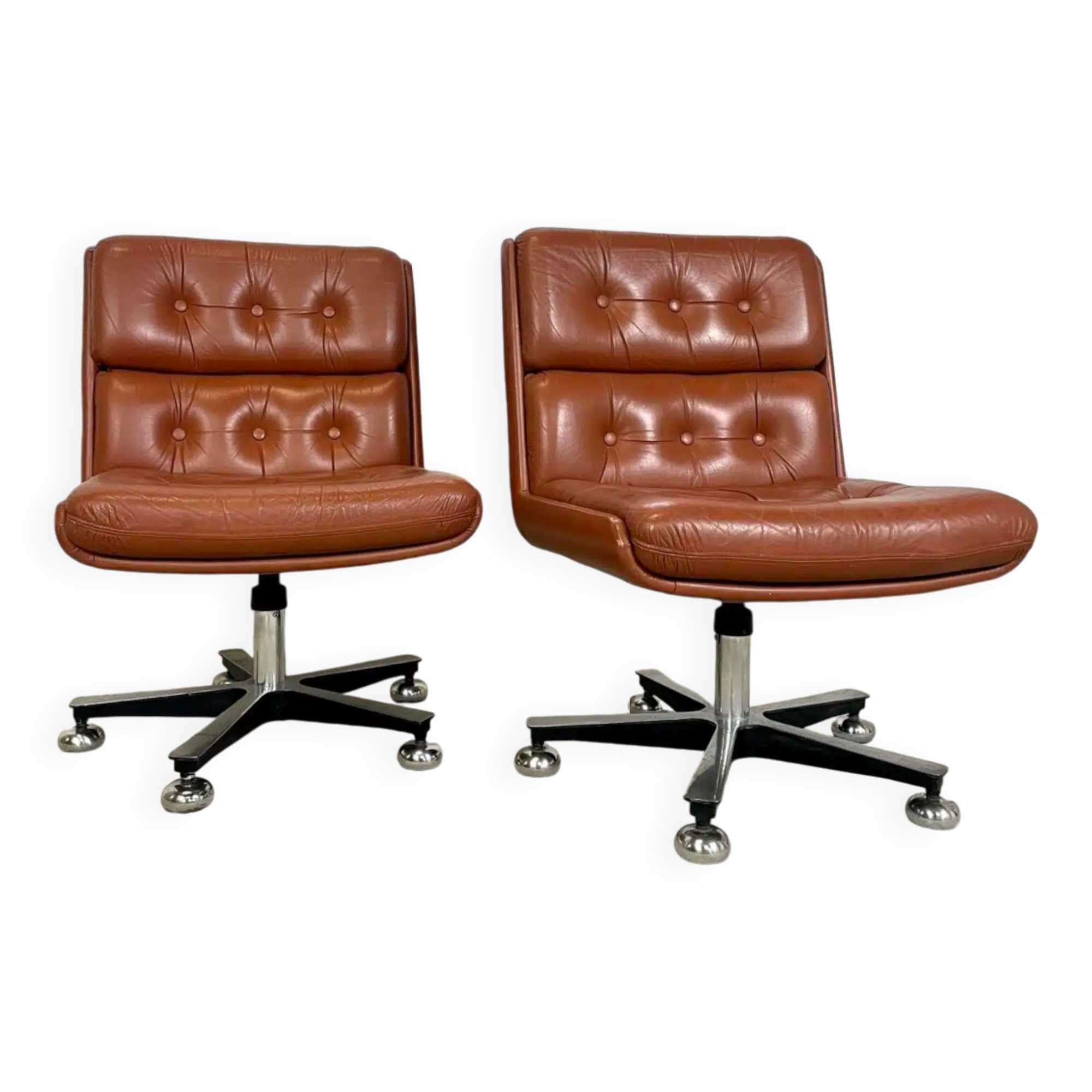 Pair of brown leather armchairs 1980