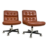 Pair of brown leather armchairs 1980