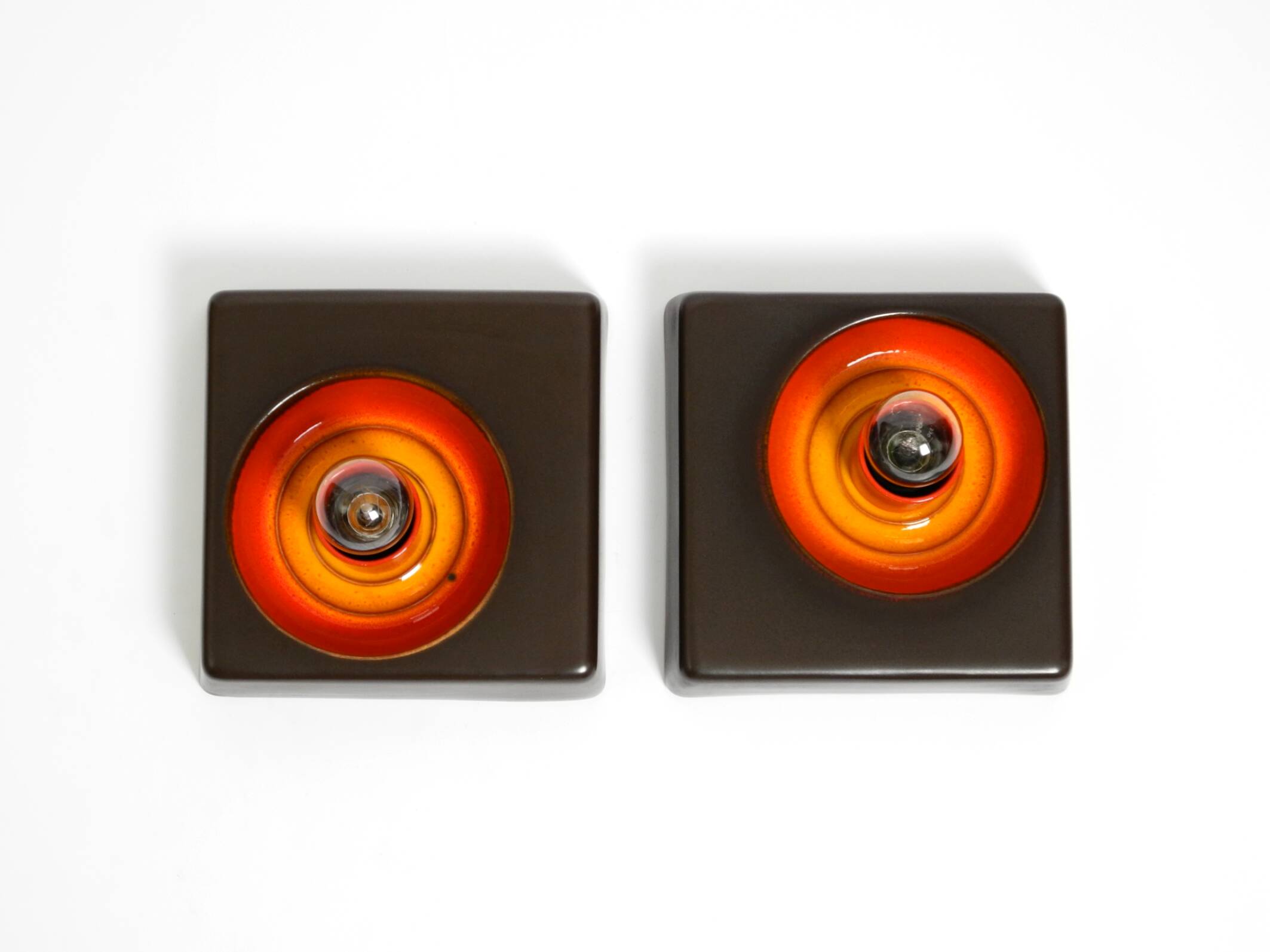 Two beautiful original 1970s Space Age ceramic wall lamps