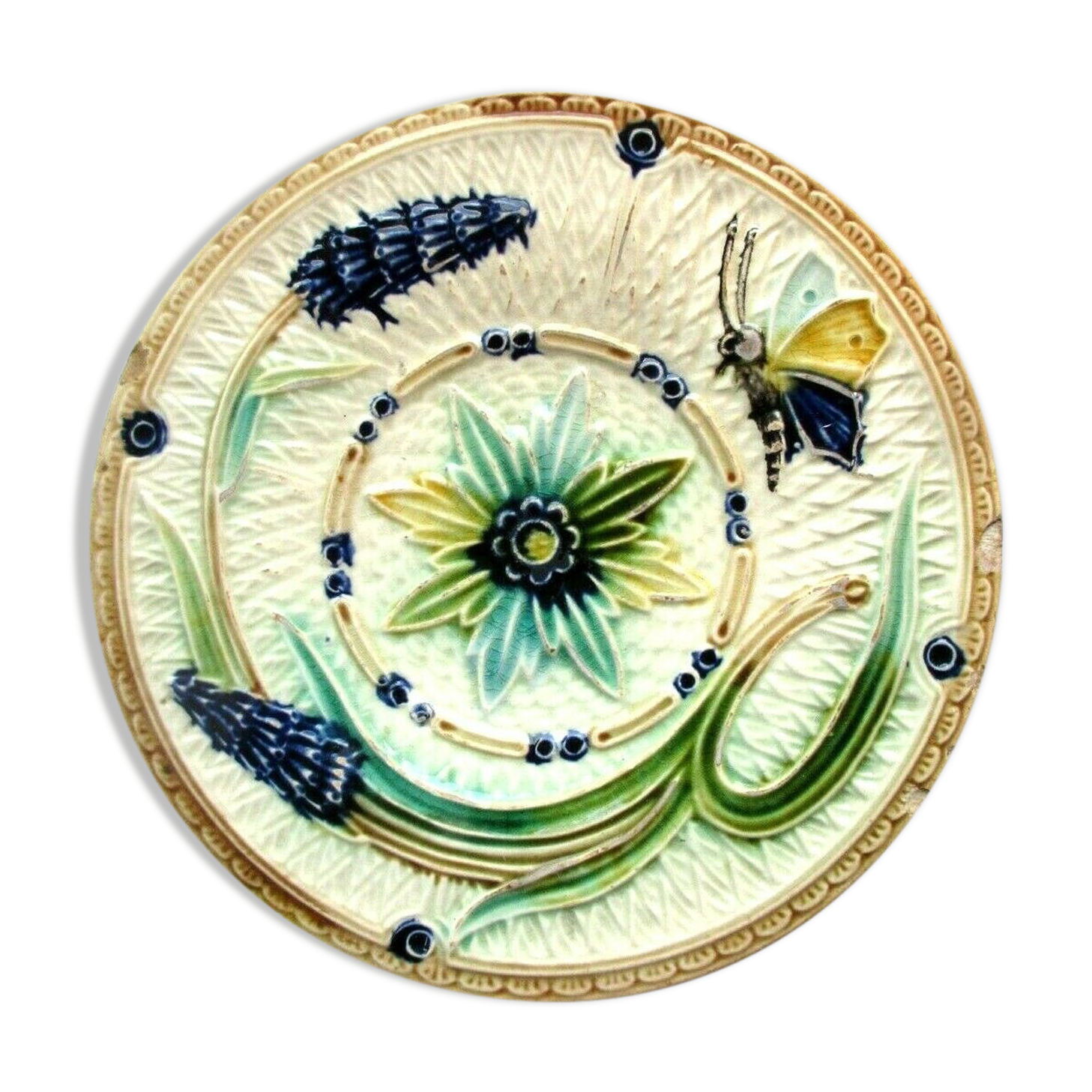 Art Deco dabbling plate, muscaris and a butterfly.