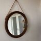 Mid-Century Scandinavian Round Wenge Wood Mirror with Leather Strap, 1950s