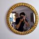 Midcentury gilded wooden sun mirror, France, 49cm