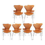 Un ensemble de 4 chaises Seven - Modèle 3107 - Cuir classique cognac - Arne Jacobsen - Fritz Hansen