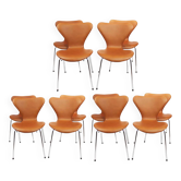 A set of 4 Seven Chairs - Model 3107 - Cognac Classic Leather - Arne Jacobsen - Fritz Hansen