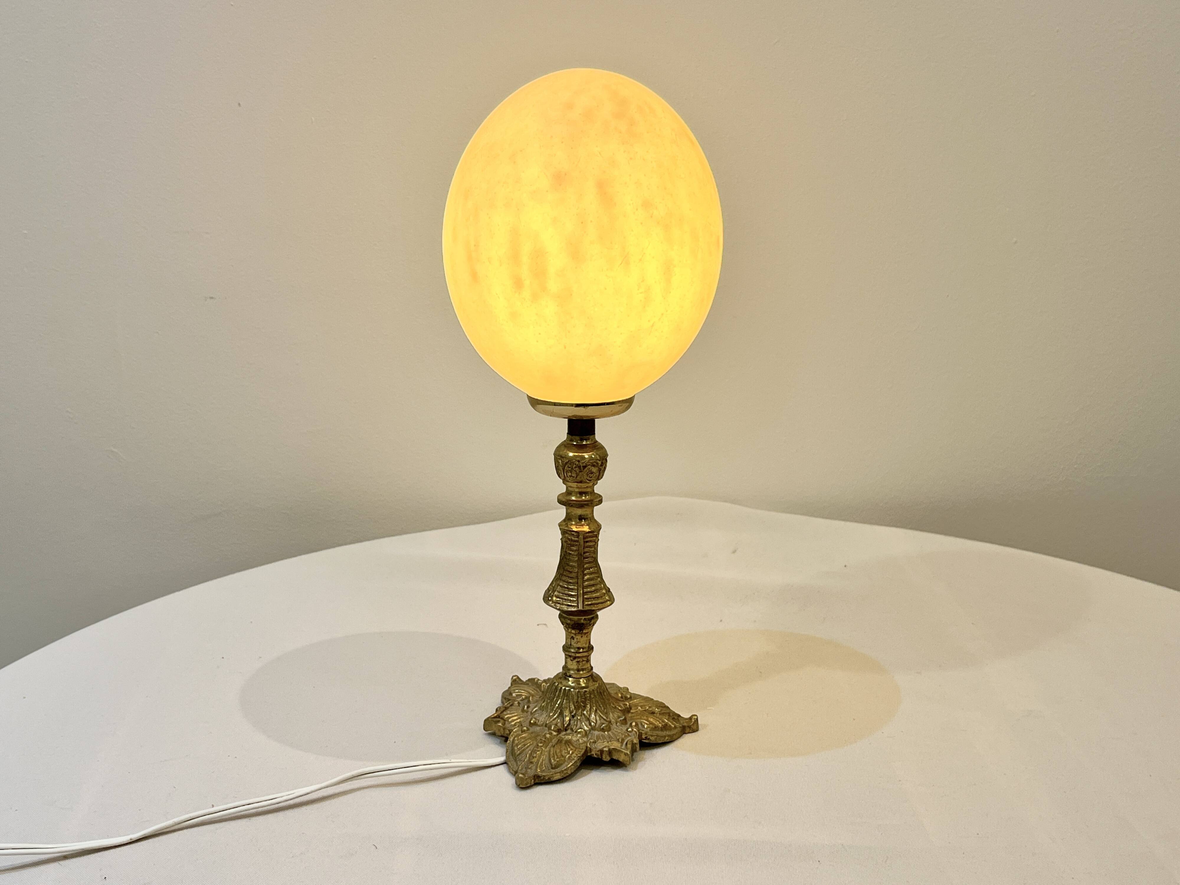 Ostrich egg on bronze stand old cabinet of curiosities lamp