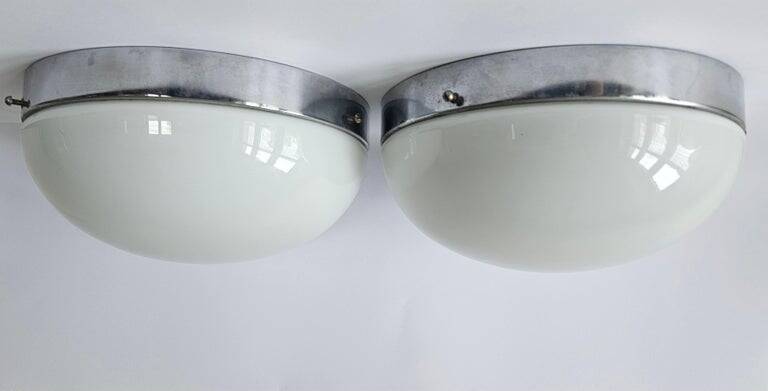 Set of Two Rare Chrome Bauhaus Flush Mount, Ceiling or Wall Lamps, 1930s
