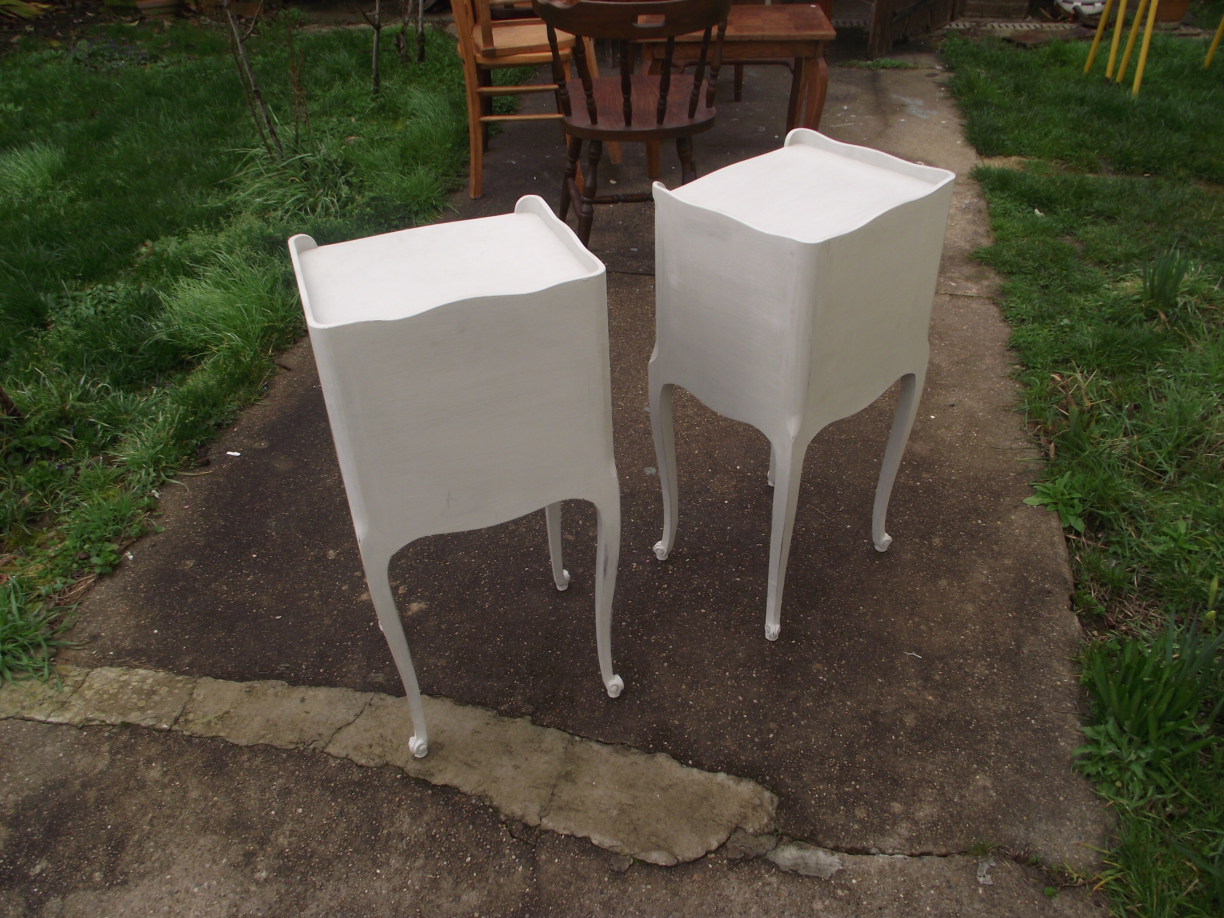 Pair of bedside  Louis XV-style patinated light grey