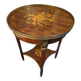 Bouillotte table pedestal table with marquetry decoration and bronze ornaments in the Louis style