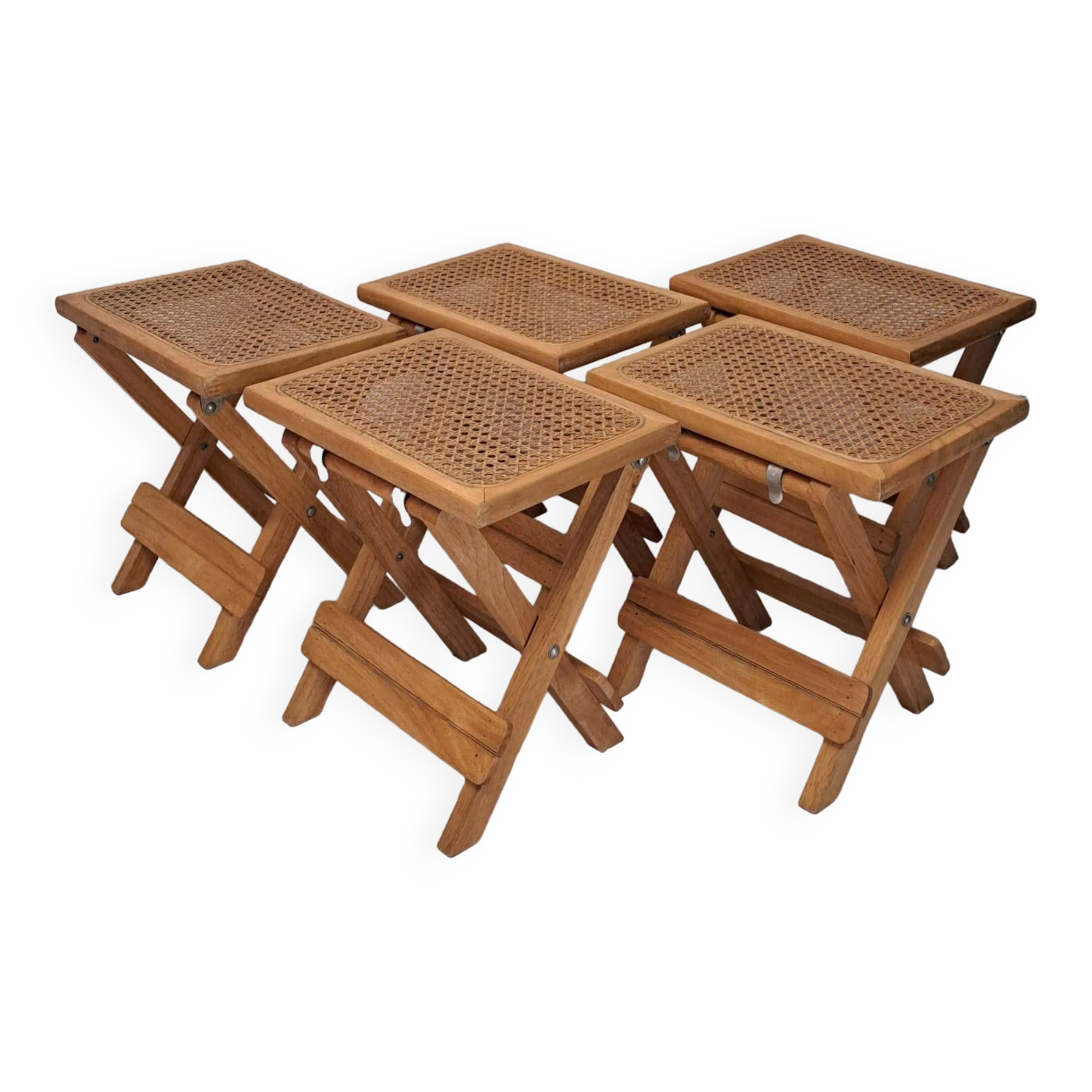 Cinq tabourets viennois vintage en paille