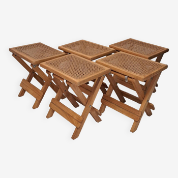 Five vintage Vienna straw seat stools