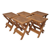 Cinq tabourets viennois vintage en paille