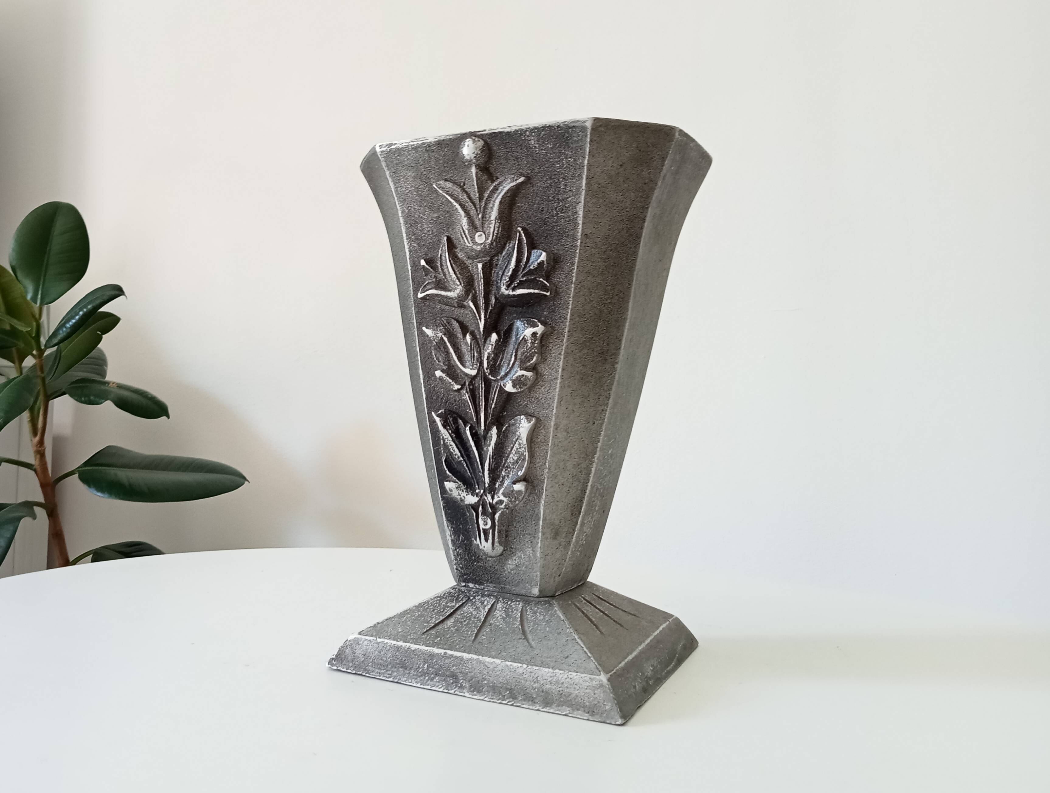 Antique art deco vase in solid aluminum