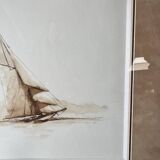 Marine watercolor of Honfleur by Francis Kuhlen, mid-20th century