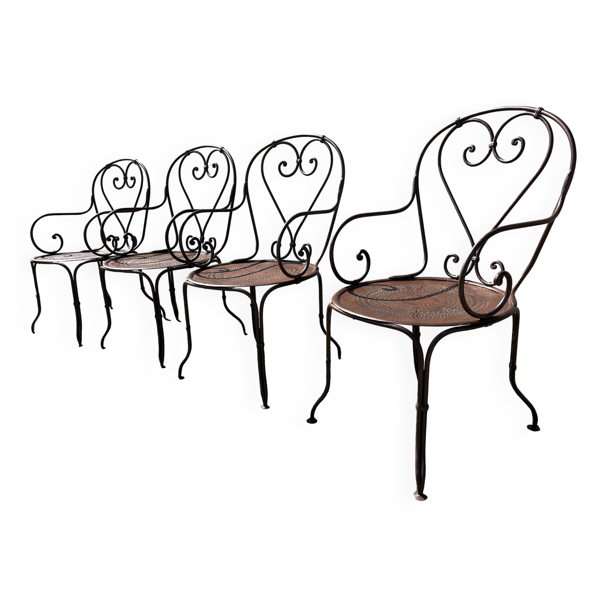 série de 4 fauteuils de jardin fer forgé