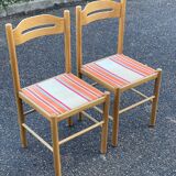 4 solid wood chairs with straw and fabric