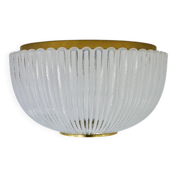 Large striped glass ceiling lamp in brass, Limburg, Germany, 1970s.