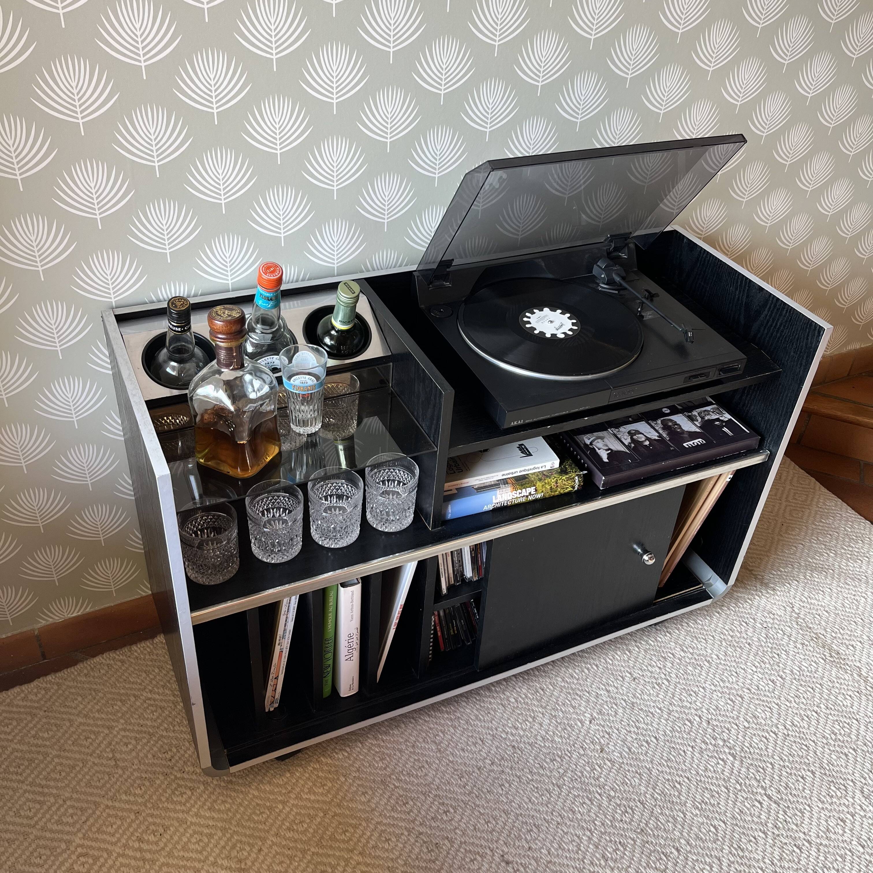 Meuble rangements vinyle et bar vintage