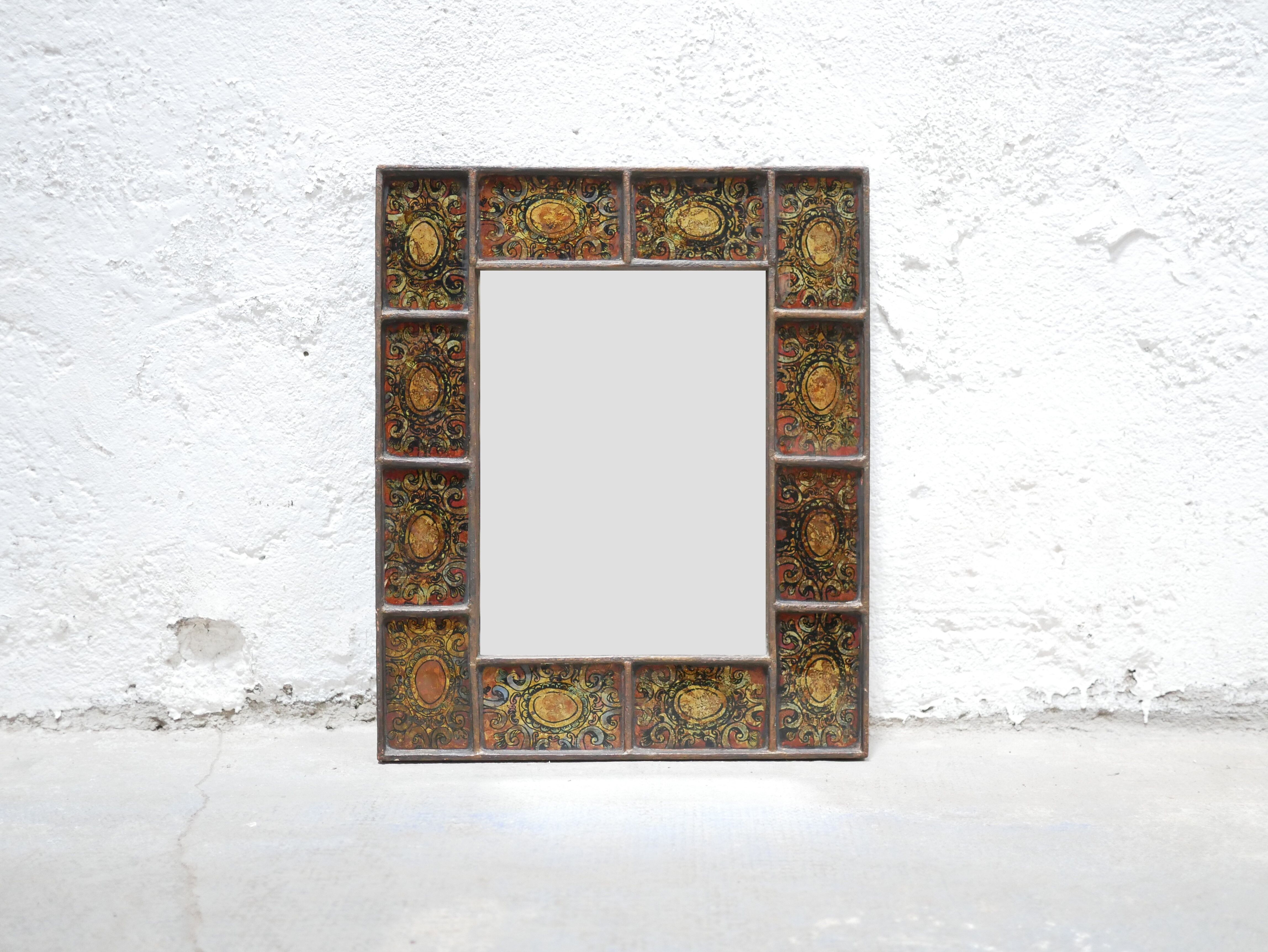 Vintage hand-painted wooden mirror