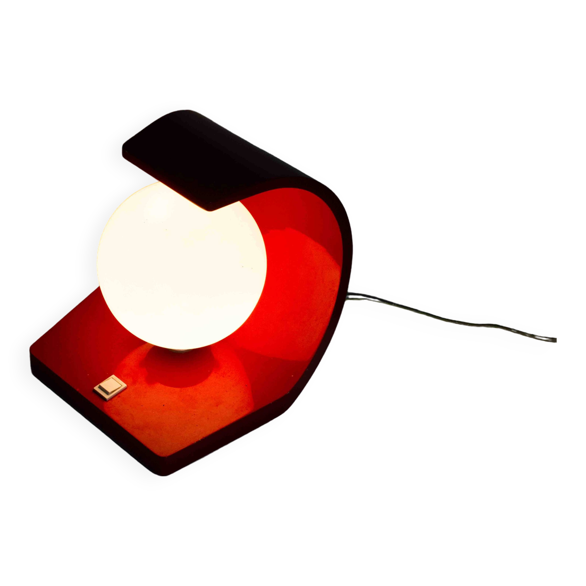 Space age "orb" lamp in red laminate casing, Italy 1960s