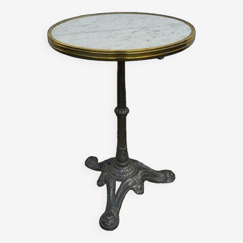 Old cast iron and marble pedestal table, bistro table