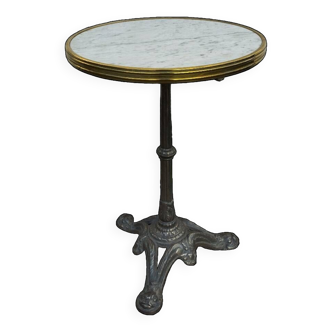 Old cast iron and marble pedestal table, bistro table